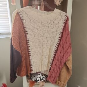 Colorblock Cable Knit Sweater